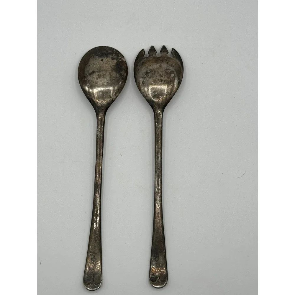 Salad Serving Set‎ 9in Silver Plated Vintage Tapered Handle
